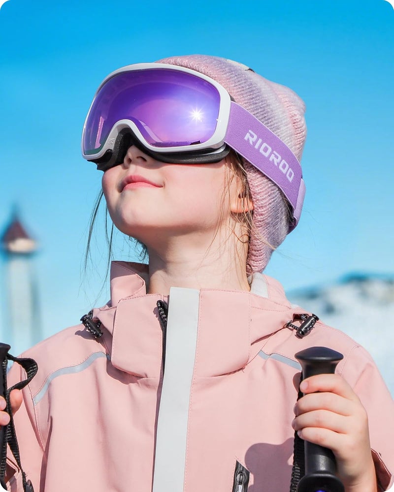 RIOROO Kids Ski Goggles for Boys Girls Aged 3-14, 100% UV Protection OTG Ski Goggles - Image 2